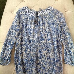 Lucky Brand Peasant Blouse With Embroidered Collar